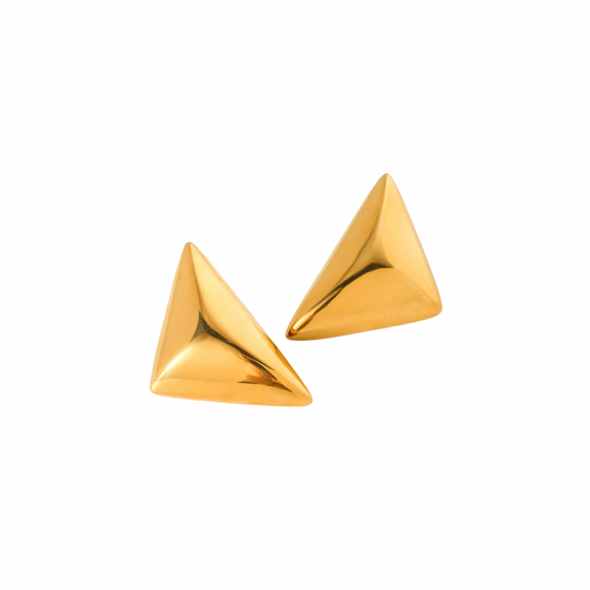 Add a touch of elegance to your wardrobe with our GOLDEN TRIANGLE BELEN EARRINGS. These stylish earrings feature a beautiful golden triangle design, adding a chic and sophisticated touch to any outfit. Made with high-quality materials, these earrings are perfect for any occasion and make a timeless addition to your jewelry collection.

Material: Stainless Steel + 18K gold plated

Measurements: 1.6 x .95 in