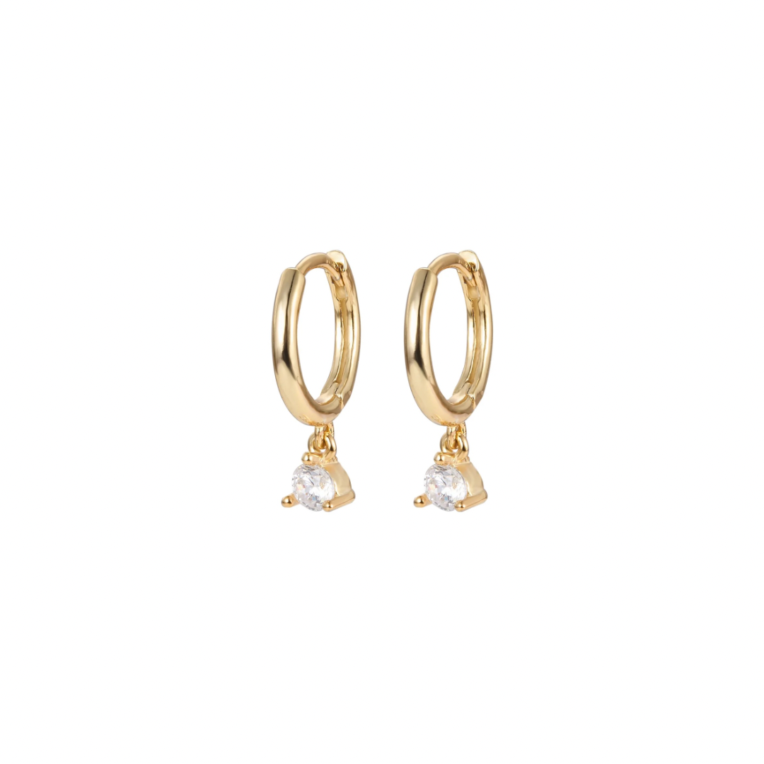 Shine bright with our GLIMMER CRISTAL HOOPS! These earrings will add a touch of sparkle to any outfit.  hello to eye-catching glamour. Perfect to add a bit of personality to your everyday look.  .925 Sterling Silver + 14K gold plated diamond sparkle