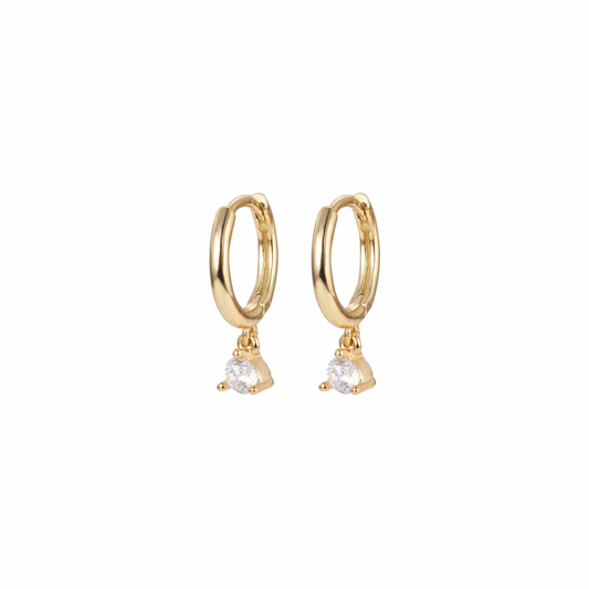 Shine bright with our GLIMMER CRISTAL HOOPS! These earrings will add a touch of sparkle to any outfit.  hello to eye-catching glamour. Perfect to add a bit of personality to your everyday look.  .925 Sterling Silver + 14K gold plated diamond sparkle