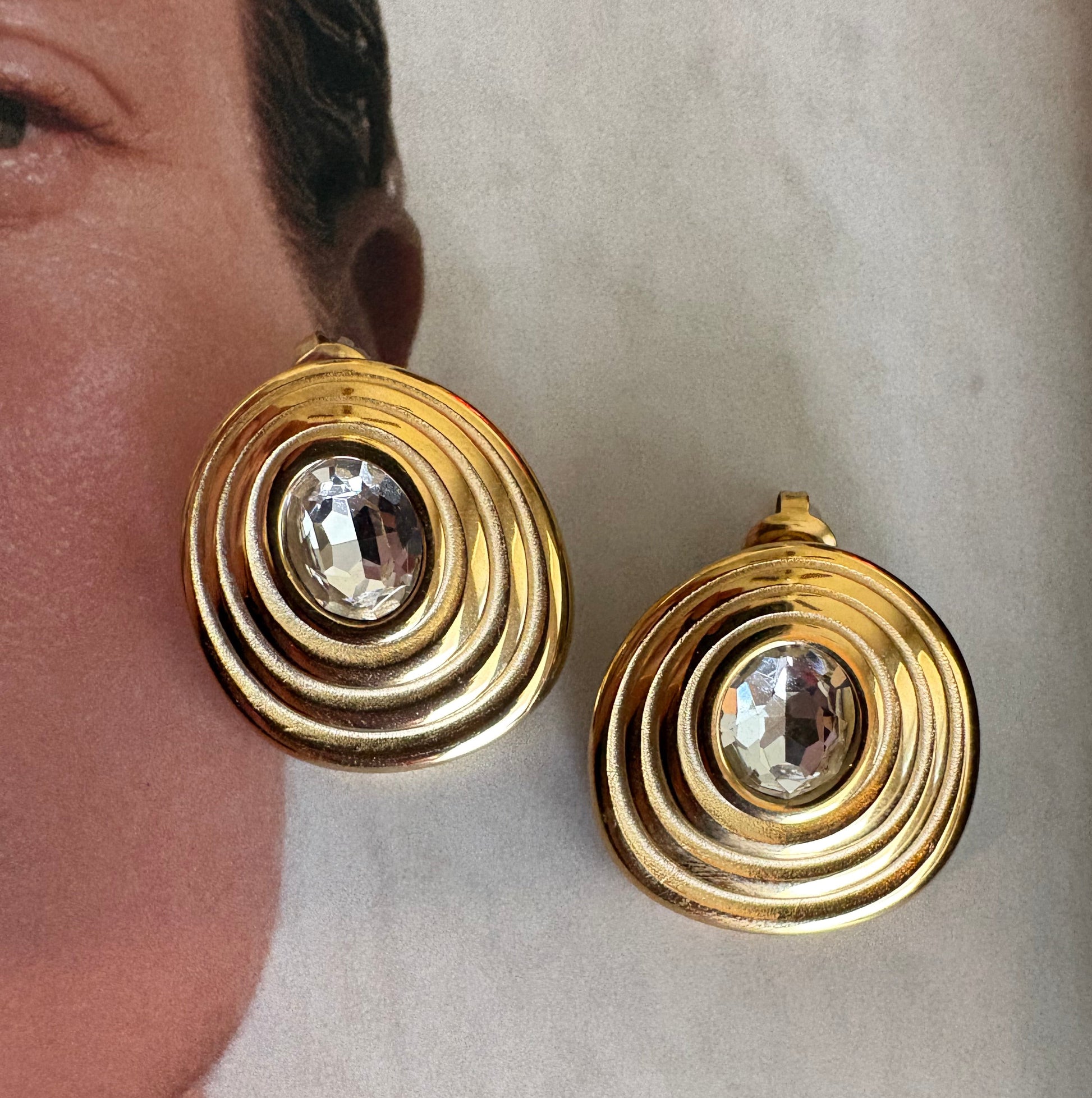 Amelia spiral zircon earrings close-up detail