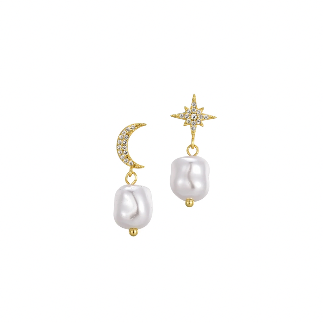 Add a touch of magic to your jewelry collection with our Moon and Star Pearl Studs!