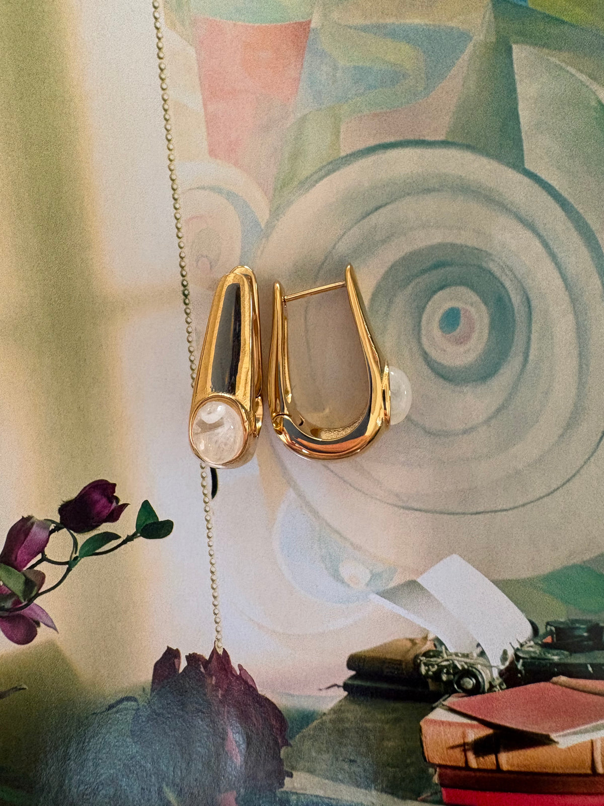 Sabine Ivory Marble Hoop Earrings