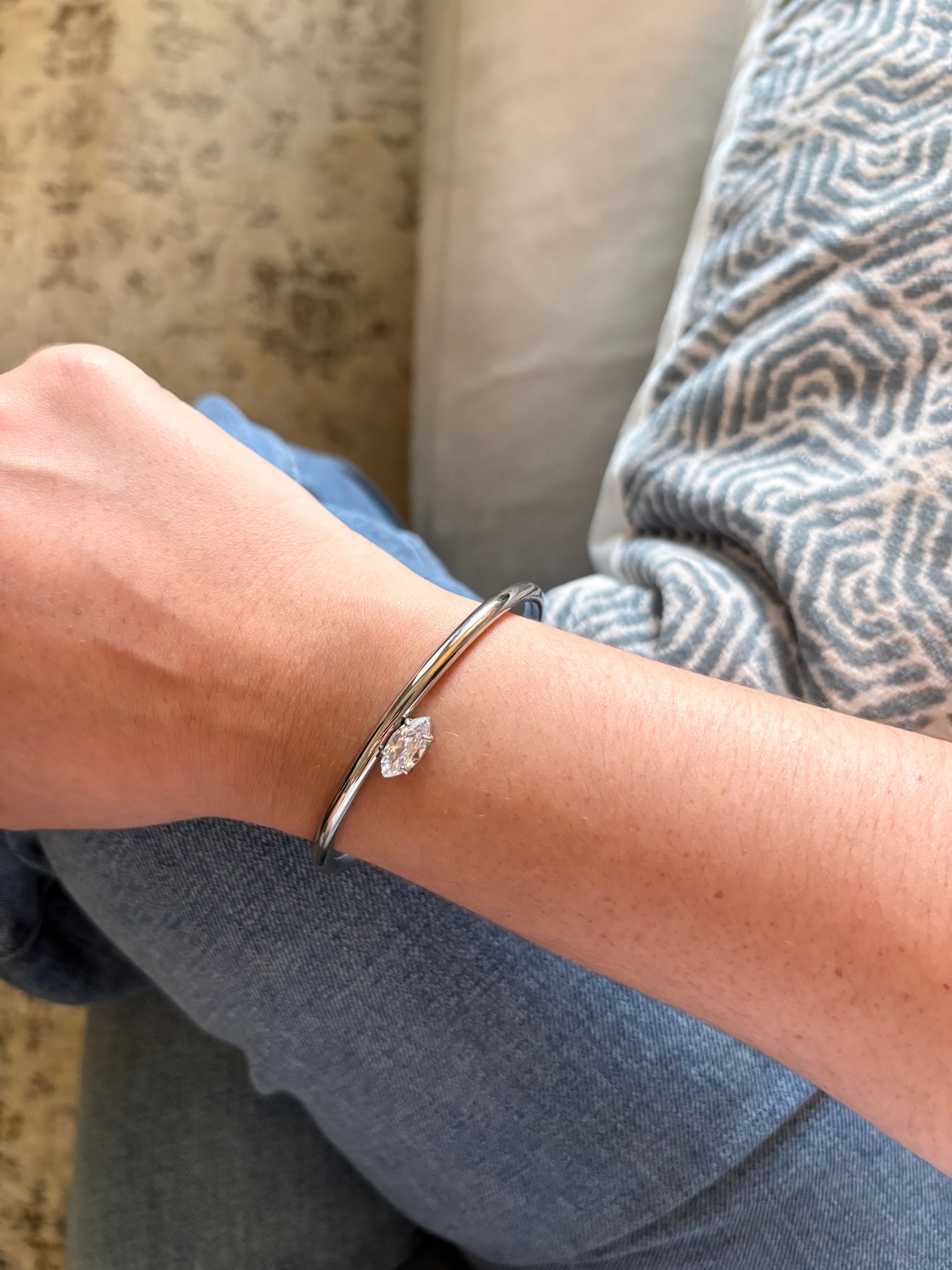 Luna marquise bangle detail showing oval zircon stone