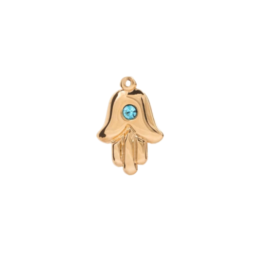 Large Hamsa Blue Crystal charm in 22K gold-plated finish