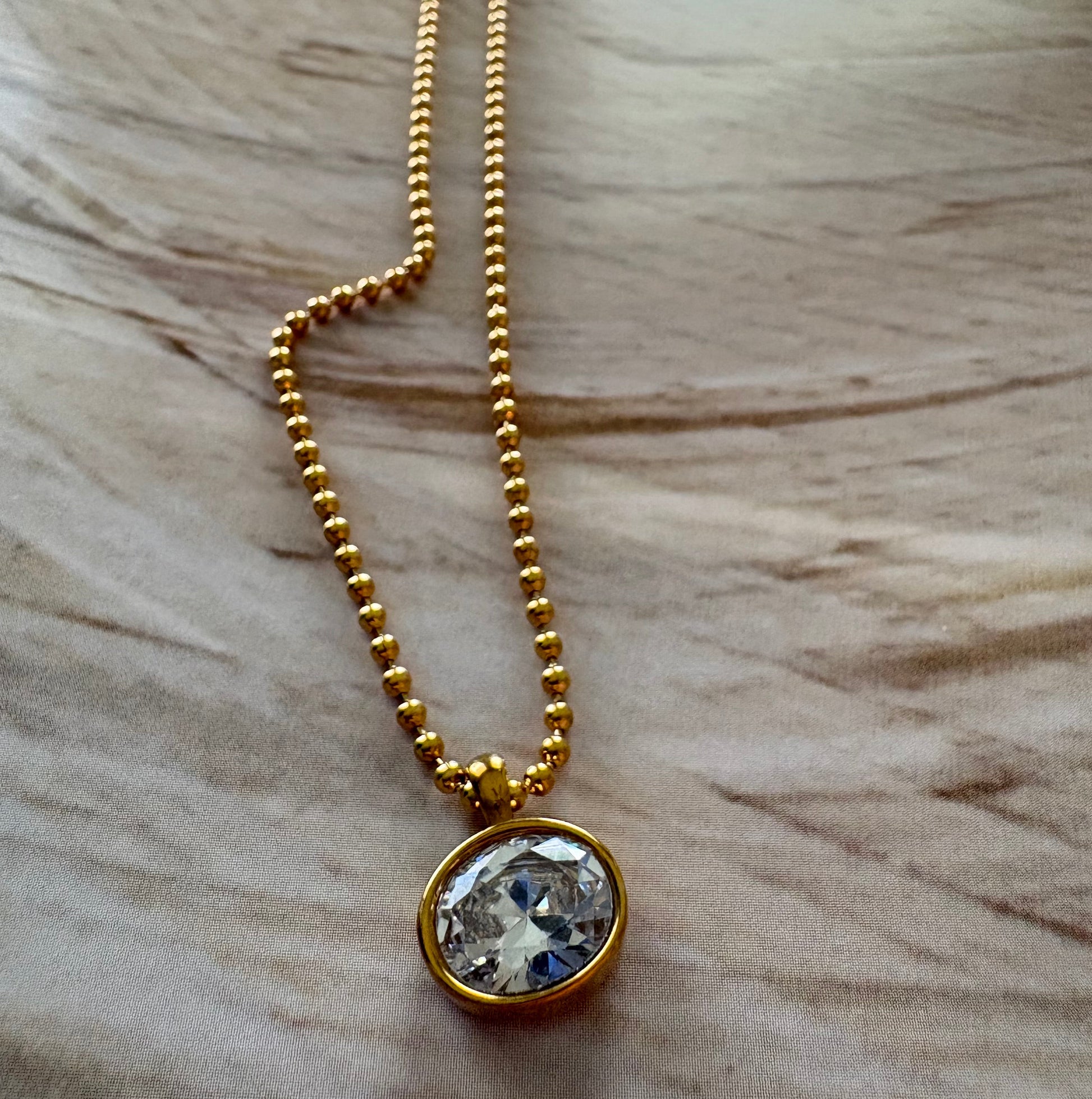 Charlotte oval ball chain necklace on model