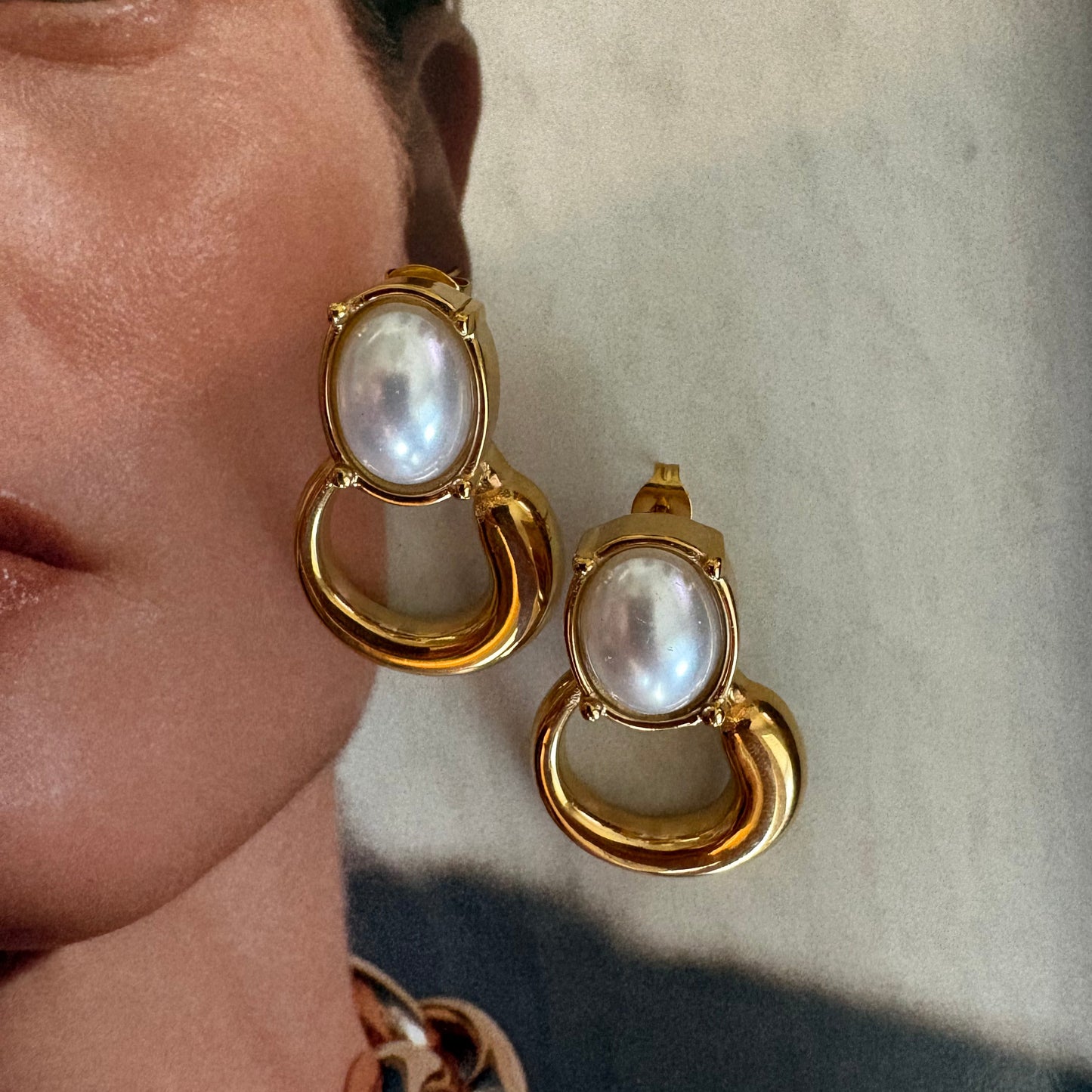 Natalie pearl drop earrings close-up detail
