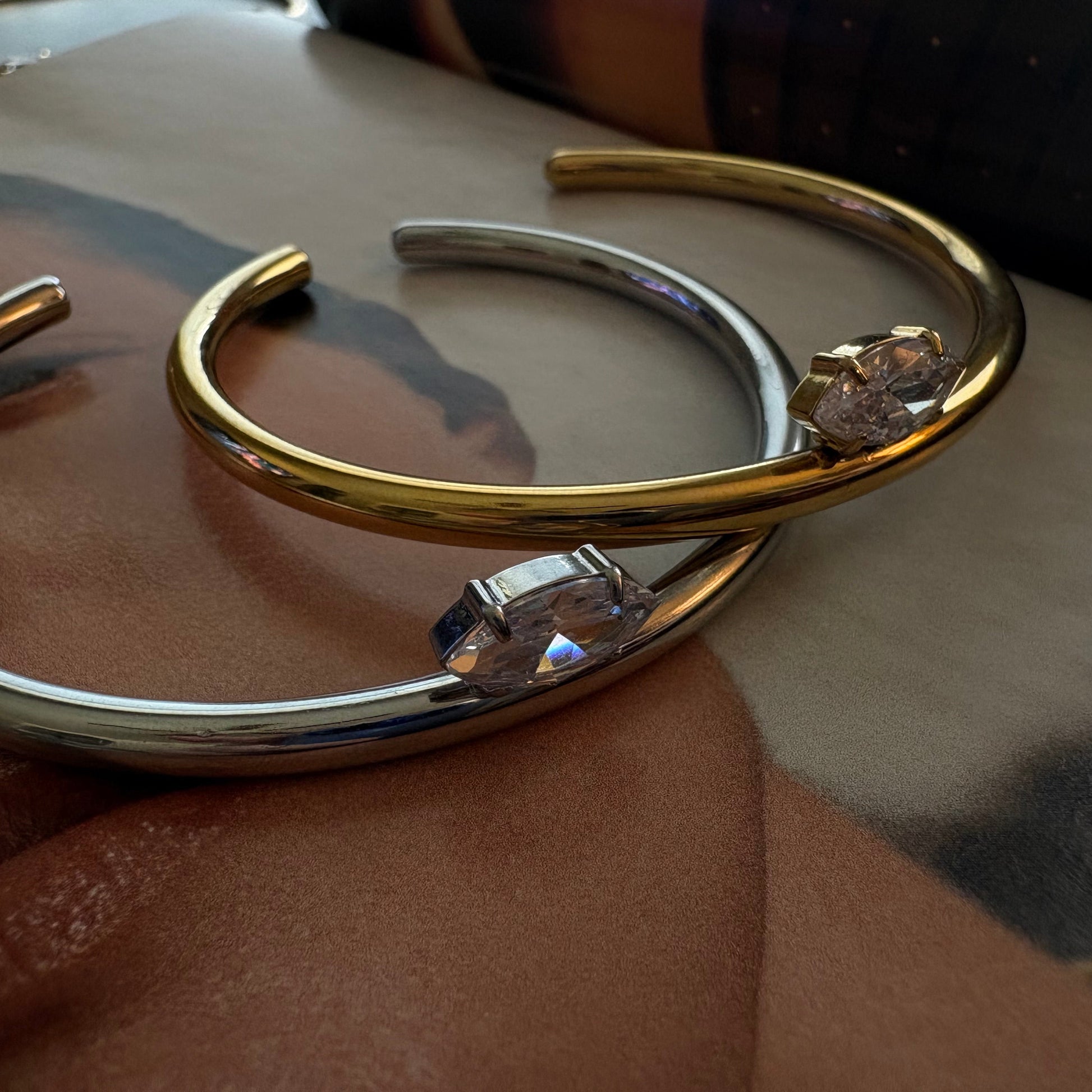 Luna gold marquise cuff bracelet close-up detail