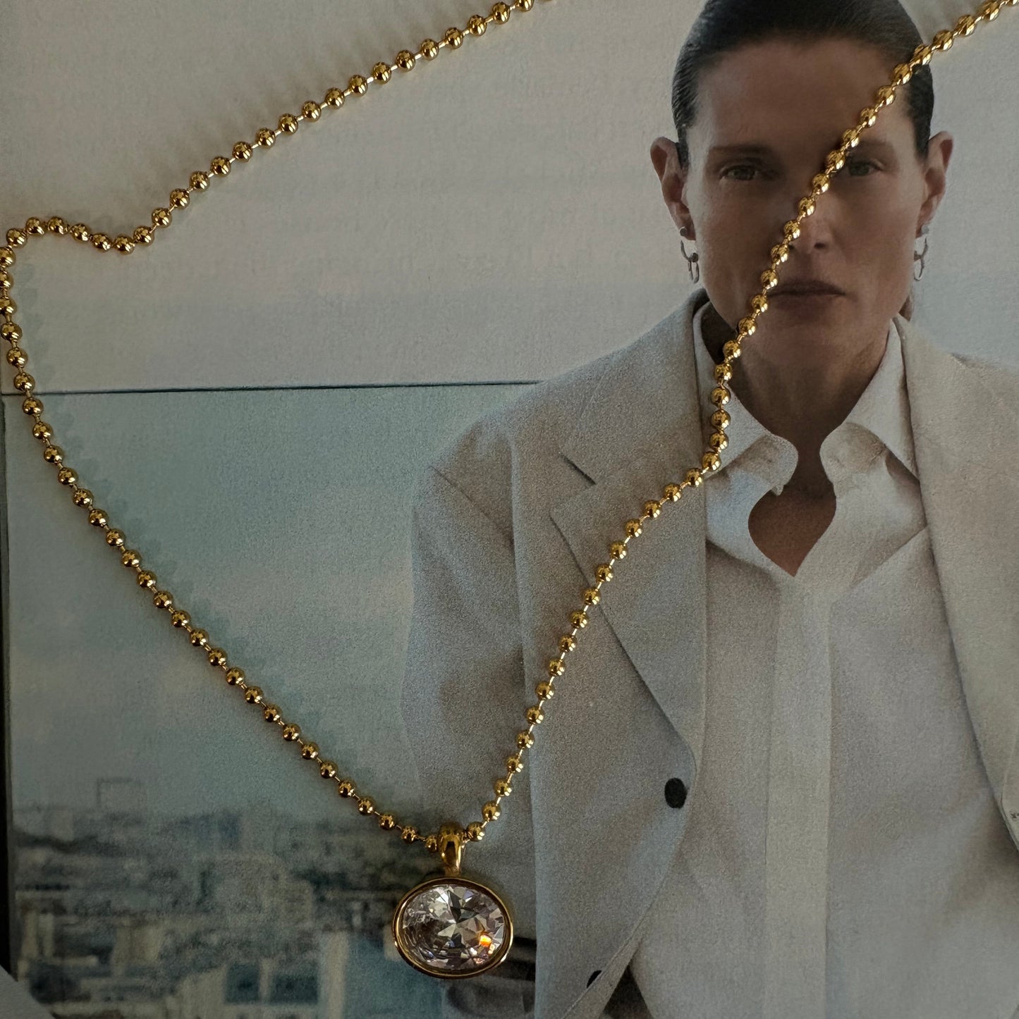Charlotte oval ball chain necklace styled layered