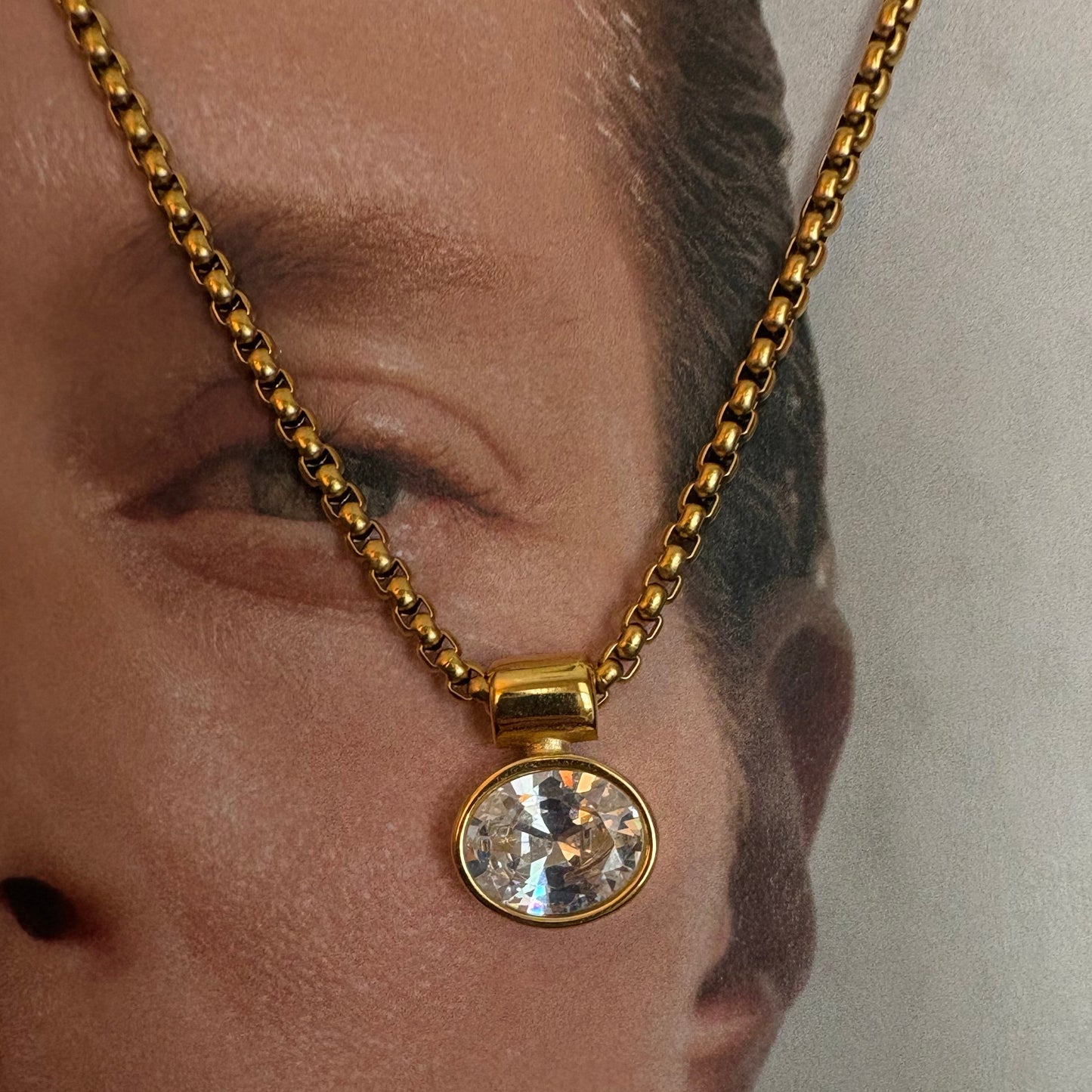 Valeria oval zircon necklace styled layered