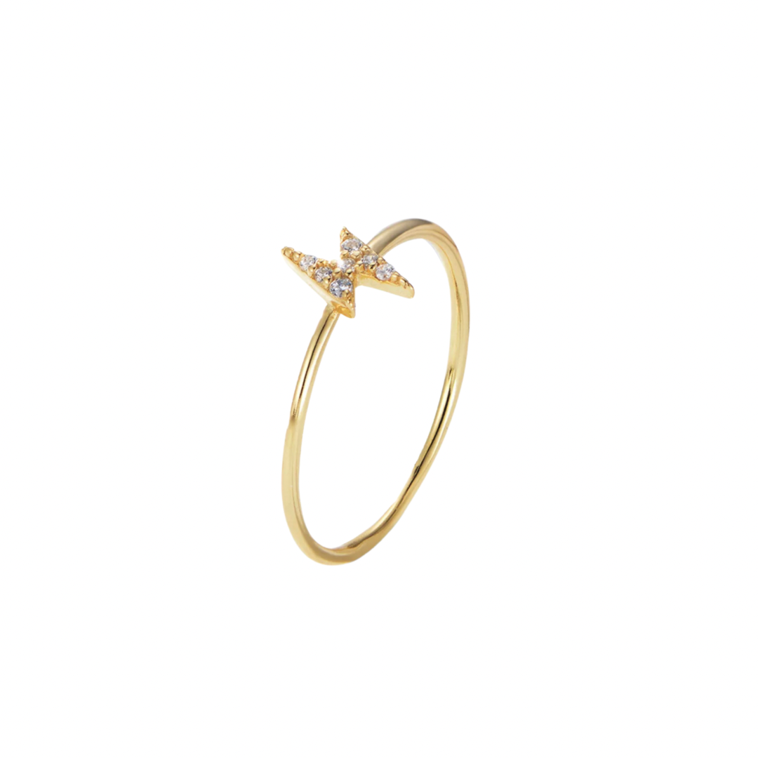 Spark up your style with our Lightning Golden Ring! This delicate ring features a stunning lightning design that adds a touch of electricity to any outfit. Feel empowered and stylish with this unique accessory. (Don't worry, it won't actually shock you! ⚡

Material: .925 Sterling Silver + 14K gold plated