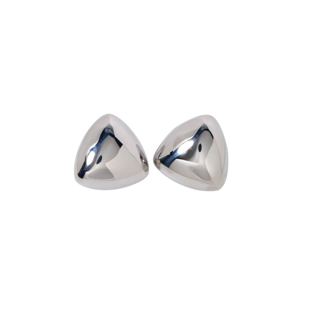 SILVER PUFFY TRIANGLE EARRINGS