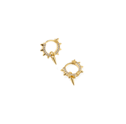 Get ready to add some edge to your jewelry collection with our SPARK SPIKE HUGGIES! These huggie-style earrings feature a unique spike design, giving your look a rockstar feel. Perfect for adding a touch of attitude to any outfit. (Get it? "Hug"gies? We couldn't resist!)

Material: brass and zirconia

Measurements: 21mm long

 
