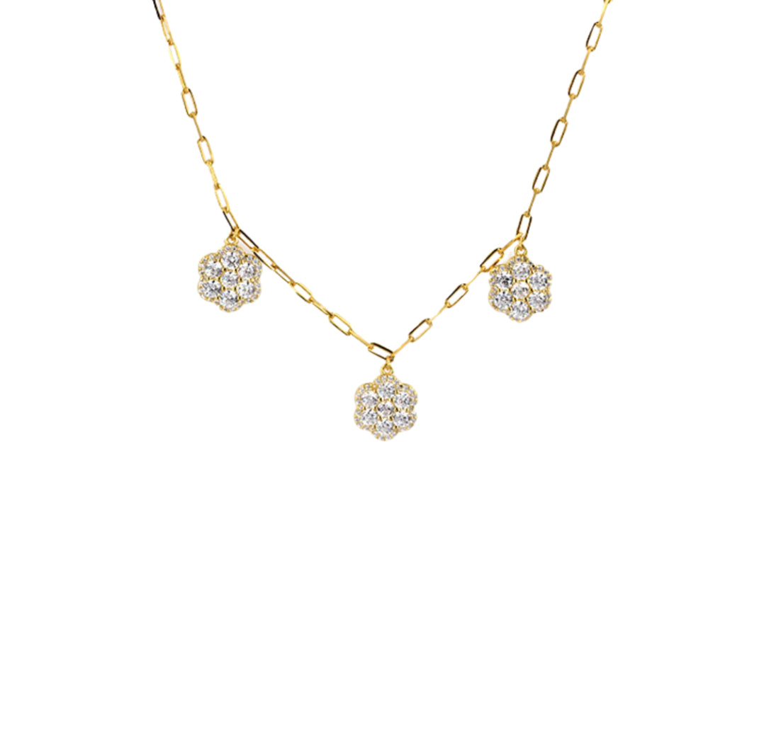 Add a touch of whimsy to your outfit with our TRIPLE FLOWER FIGARO NECKLACE. Featuring delicate flowers on a classic figaro chain, this necklace is both charming and elegant. Perfect for any occasion, it will make you stand out in a sea of basic jewelry. 

Material: Sterling silver .925 + 18K gold plated

Measurements: 16 in + 1.90 in

pendant : .45 in