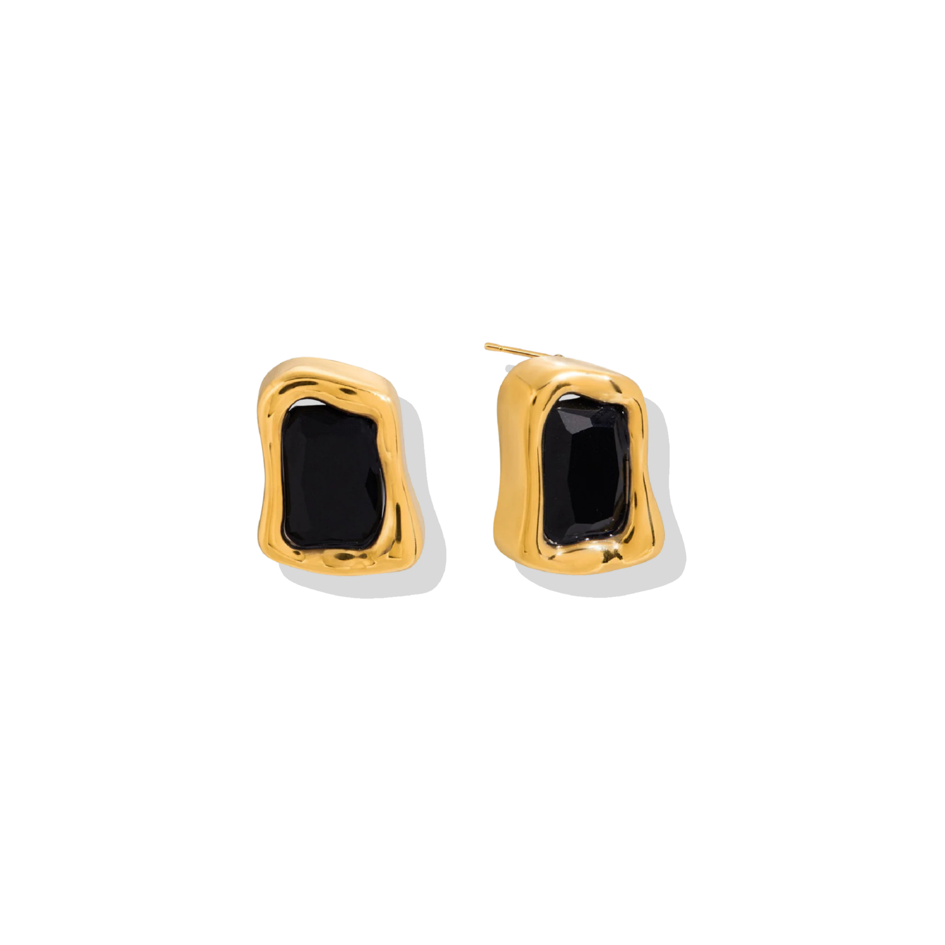 Verona black onyx statement studs in 18K gold sculptural frame