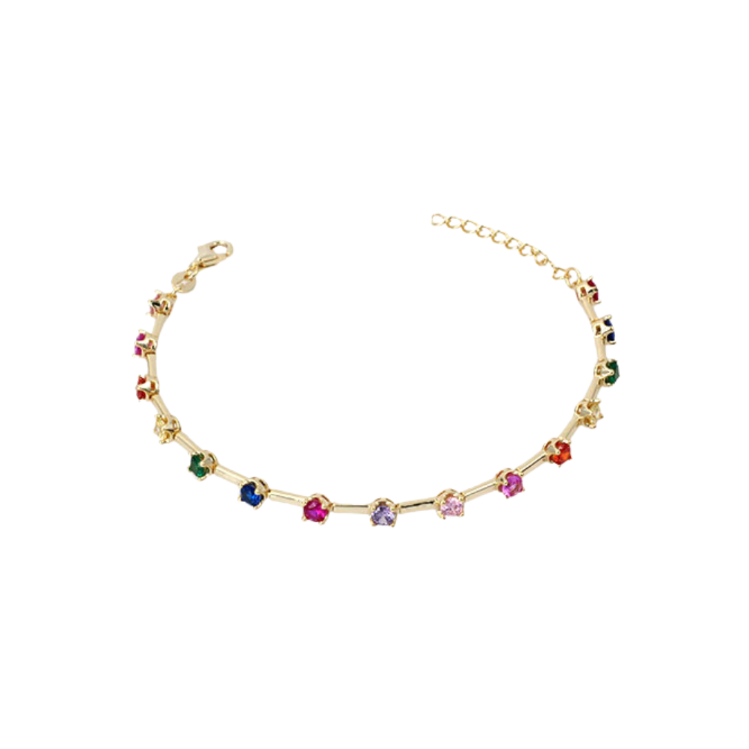 Be the life of the party with our RAINBOW SERENA BRACELET! 
Colorful and trendy, this bracelet will add a pop of fun to any outfit. Show off your playful side with this vibrant accessory.


Material: Sterling silver .925 + 18K gold plated

Measurements: 6.15 + 1 in 