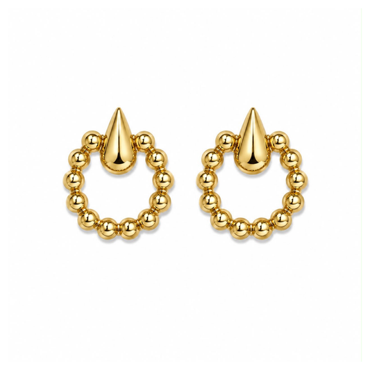 Helen beaded gold drop earrings front view on white background