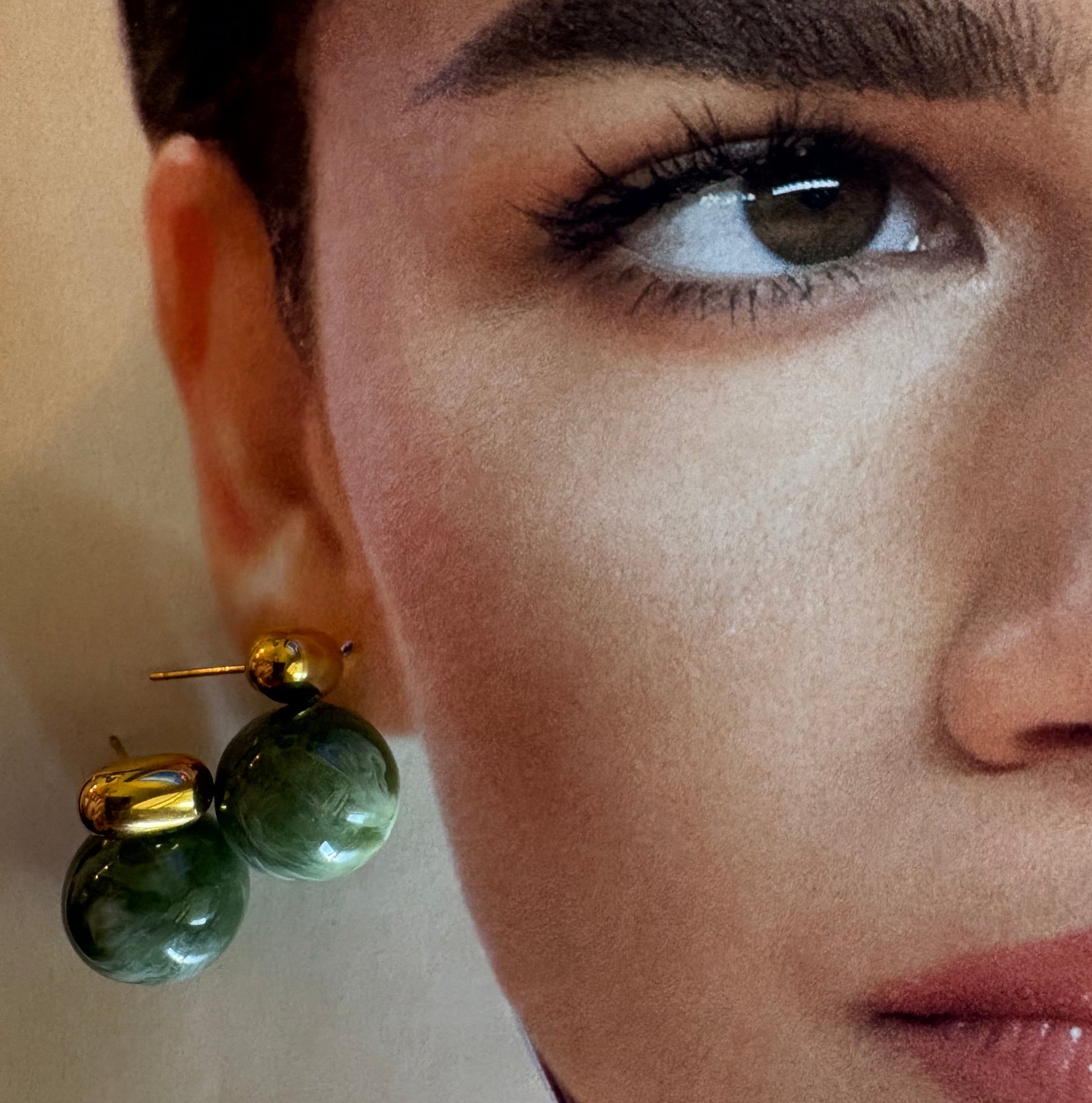 Olivia marble drop earrings close-up detail