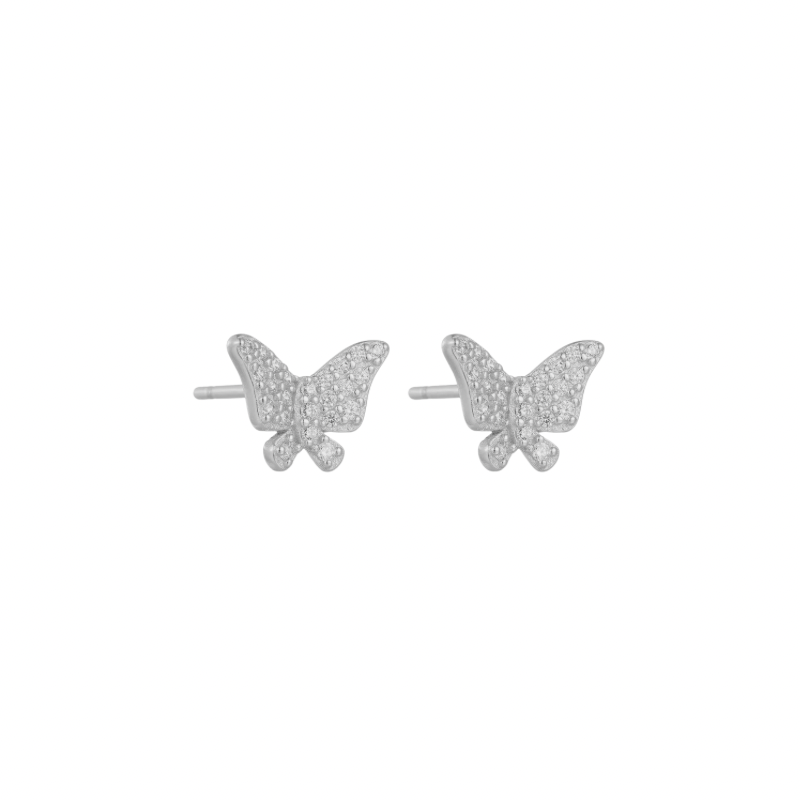 Introducing the SPARKLE BUTTERFLY SILVER STUDS, the perfect accessory for any occasion. Crafted with stunning detail and sparkle, these butterfly-shaped silver studs will add a touch of elegance and charm to your outfit.