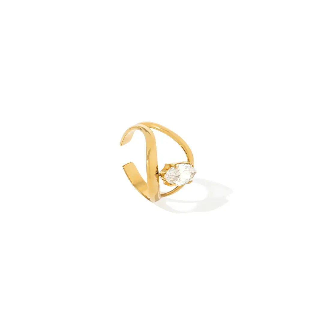 Serena marquise ring worn on hand showing open band