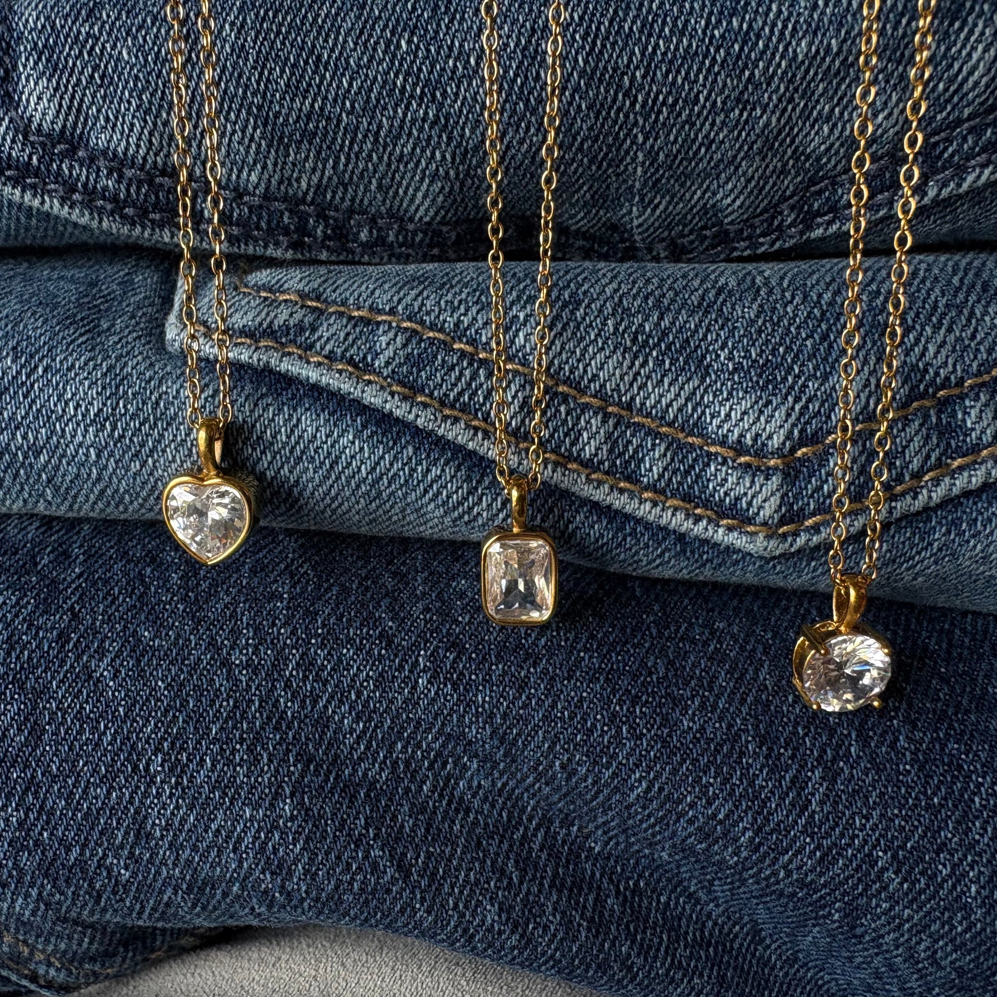 Kayla solitaire necklace on model