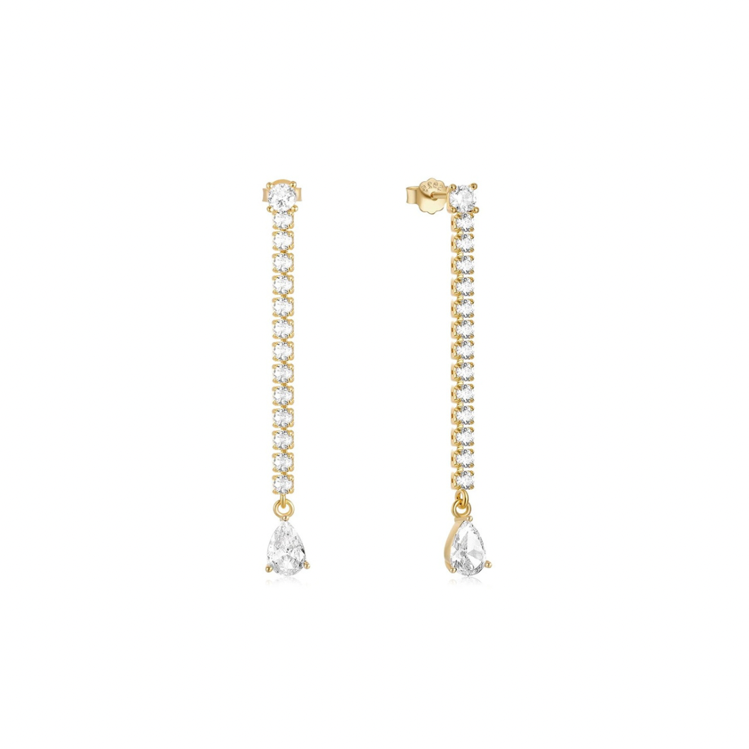 Make a statement and embrace your sexy side with our SPARKLE DROP STATEMENT EARRINGS. These earrings will add a touch of glam to any outfit, perfect for a night out or a special occasion. 
The sparkle and drop design will catch everyone's eye, making you feel confident and alluring. 

Material: .925 Sterling Silver + 18K gold plated
Measurements: 1.56 x .15 in 