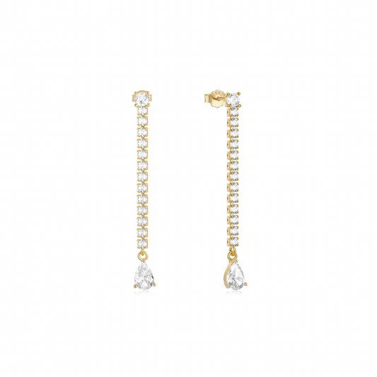 Make a statement and embrace your sexy side with our SPARKLE DROP STATEMENT EARRINGS. These earrings will add a touch of glam to any outfit, perfect for a night out or a special occasion. 
The sparkle and drop design will catch everyone's eye, making you feel confident and alluring. 

Material: .925 Sterling Silver + 18K gold plated
Measurements: 1.56 x .15 in 