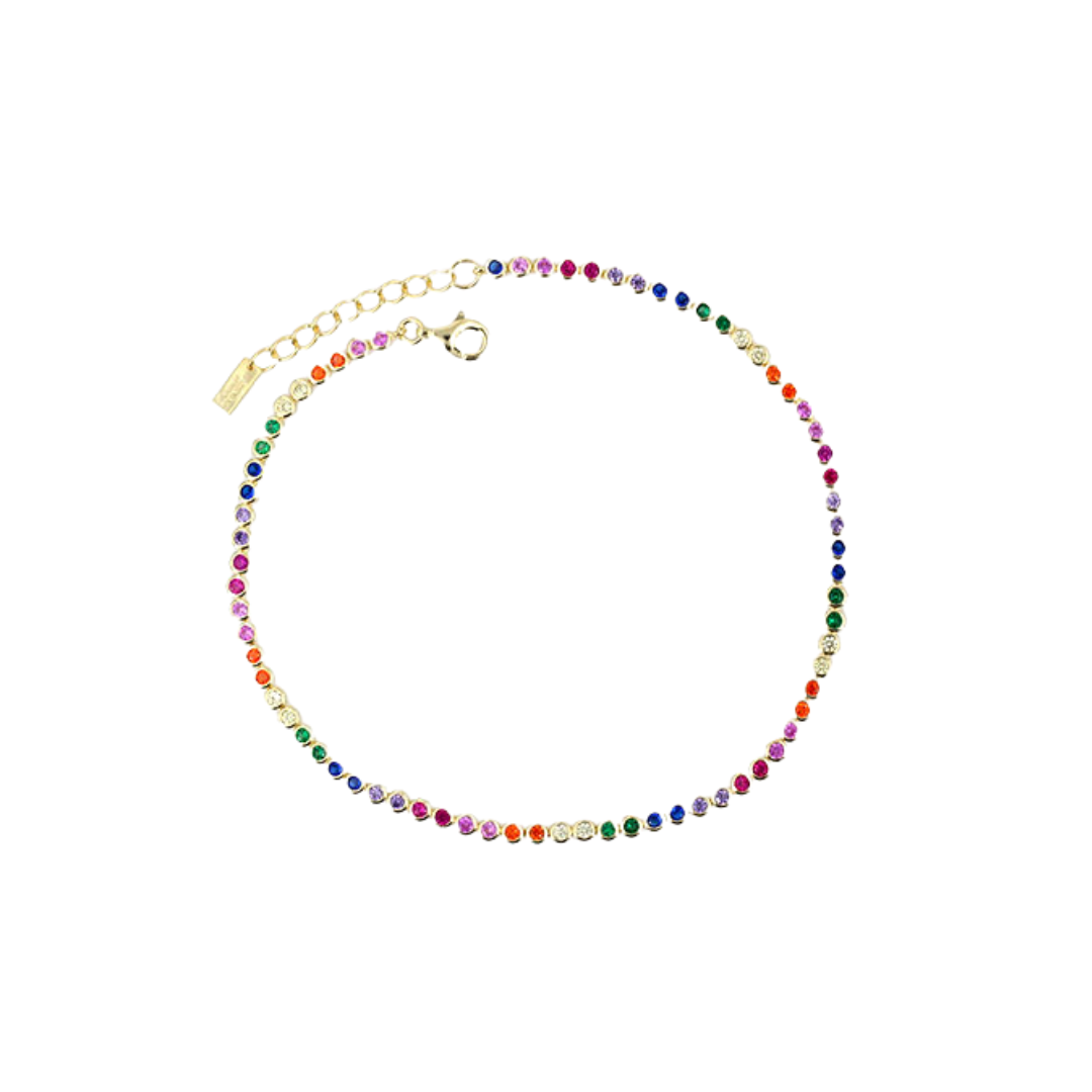 Ready for Spring Break? 
Add a pop of color to your beach look with our RAINBOW ANKLET! 🌈
Perfect for daily use, this anklet will brighten up any outfit.

Celebrate summer with this playful and quirky accessory.

Don't blend in, stand out with our RAINBOW ANKLET!


Material: Sterling silver .925 + 18K gold plated

Measurements: 9.15 + 1.10 in