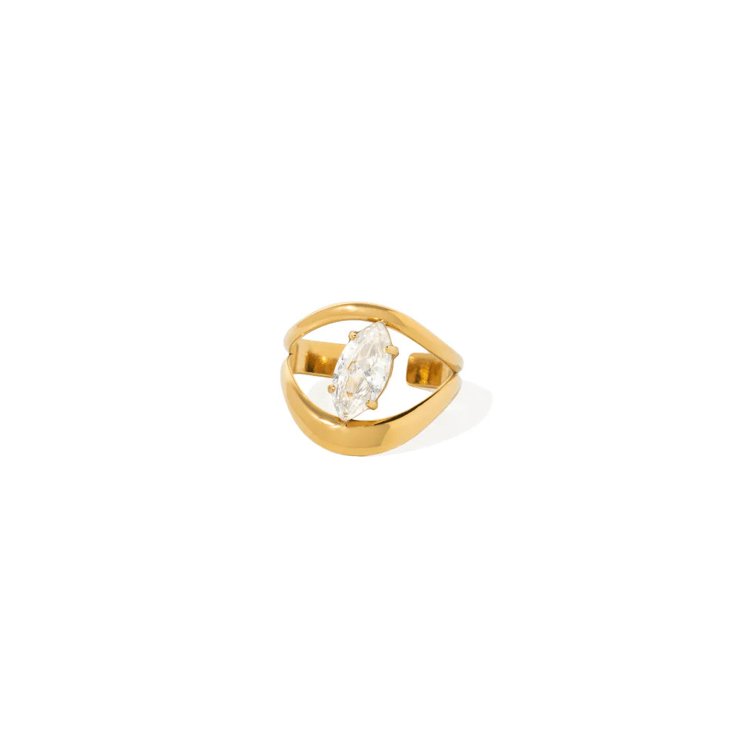 Serena marquise zircon ring in 18K gold-plated, front view