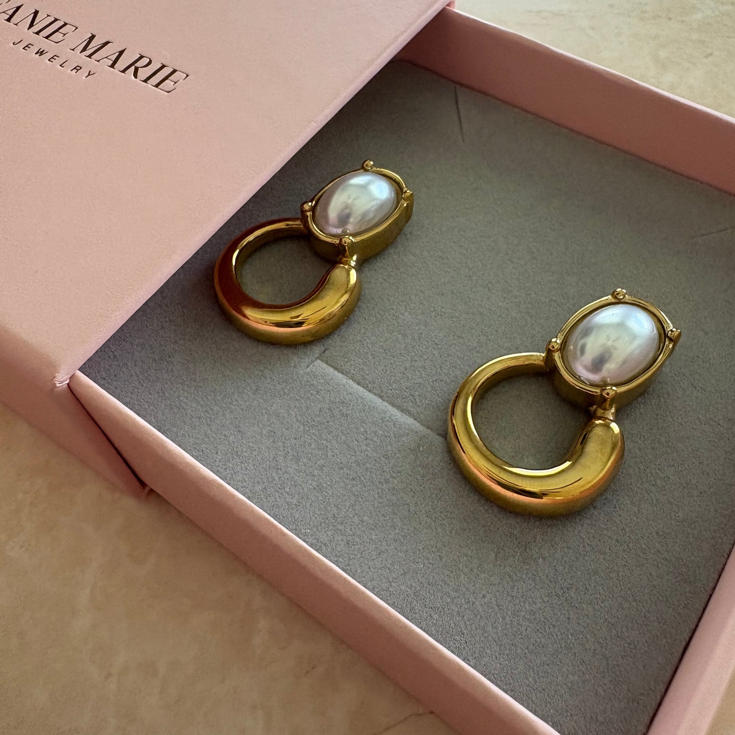 Natalie pearl drop earrings styled