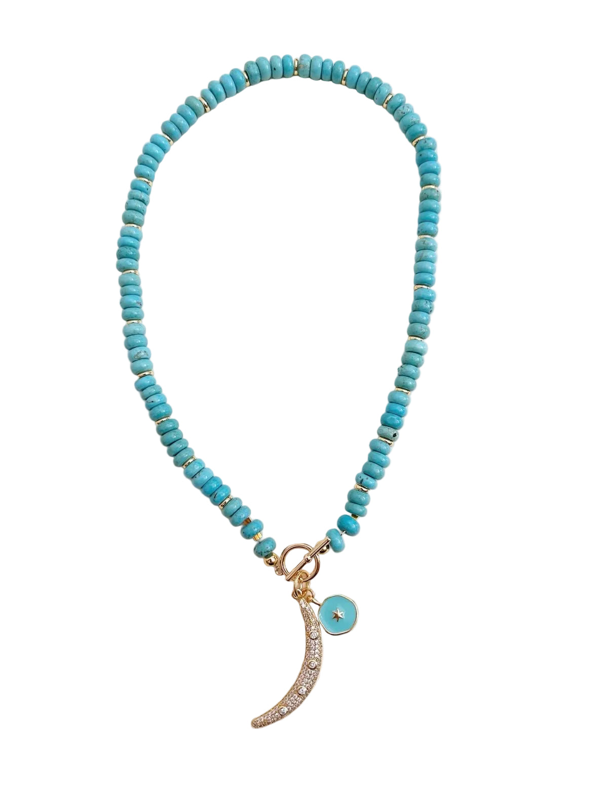 Ibiza turquoise necklace with moon and star charm genuine turquoise