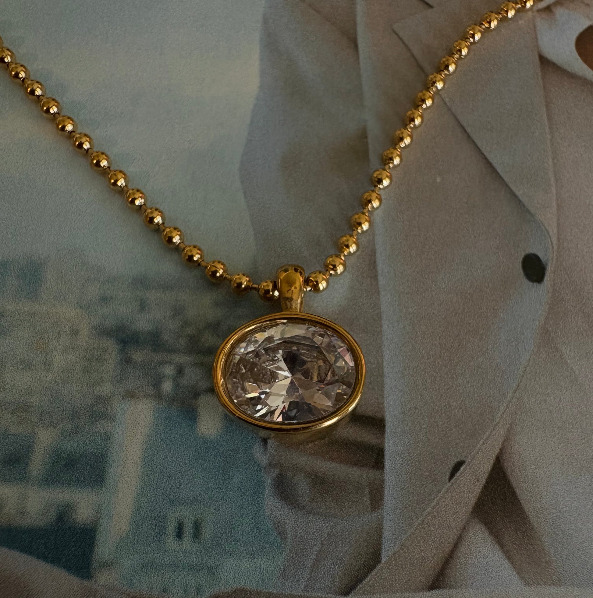 Charlotte oval ball chain necklace lifestyle shot