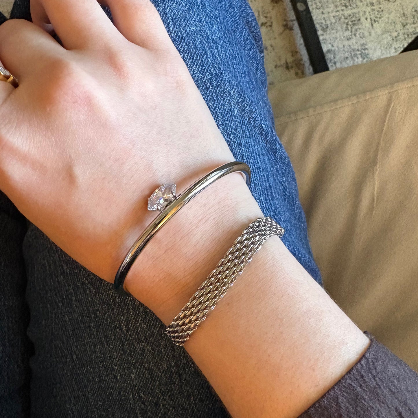 Lauren woven silver bracelet additional angle