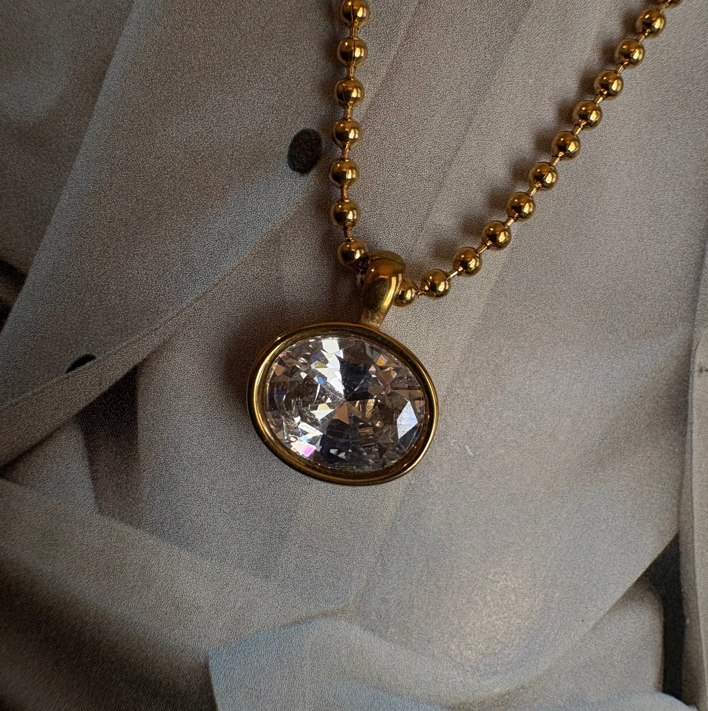 Charlotte oval ball chain necklace close-up detail