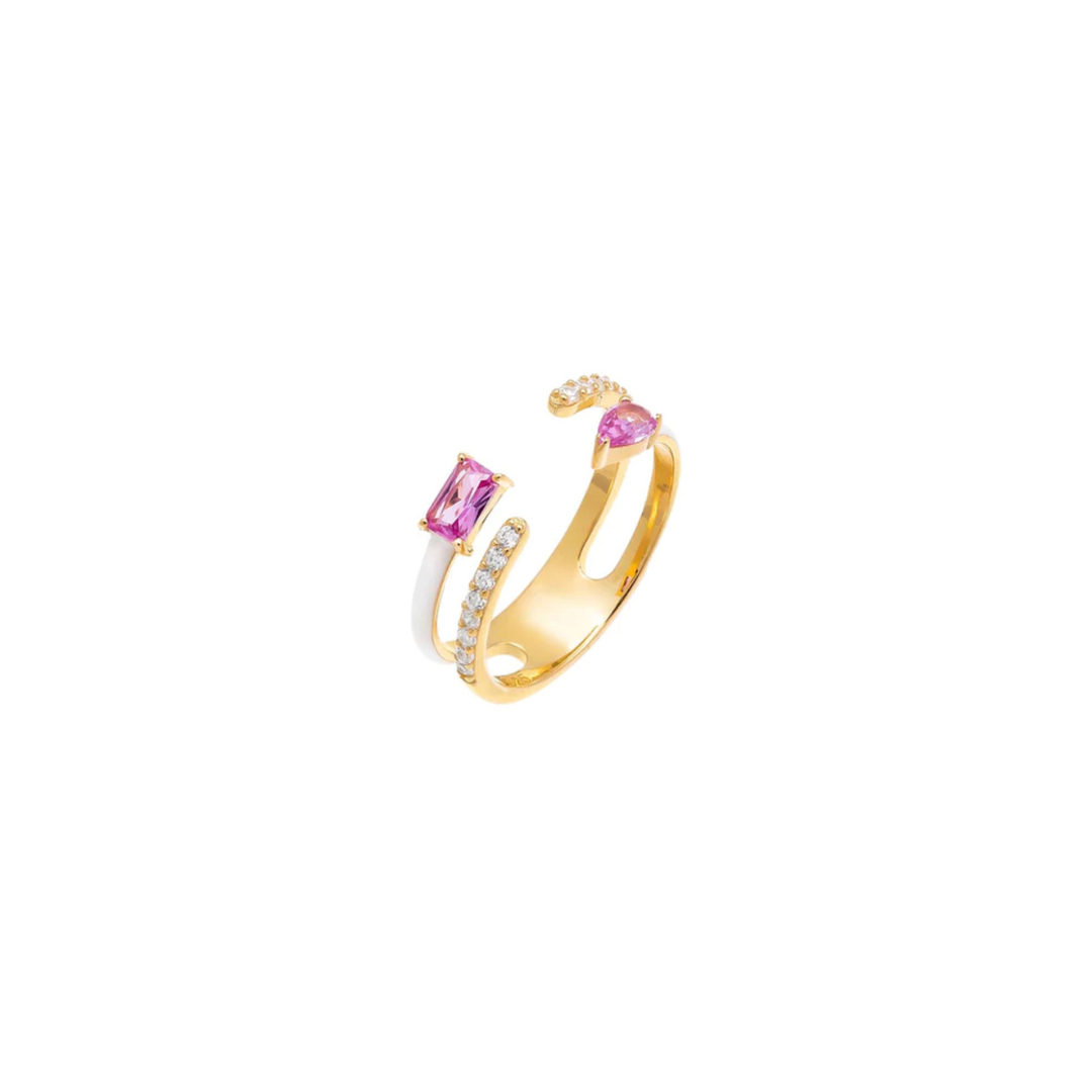 Get ready to turn heads with the MAGNIFIC PINK RING! This statement piece will add a fun and playful touch to any outfit. Stand out from the crowd with this quirky and eye-catching accessory.

Material: Sterling silver .925 + 18K gold plated

Measurements: size 6 but can be ajusted to 7