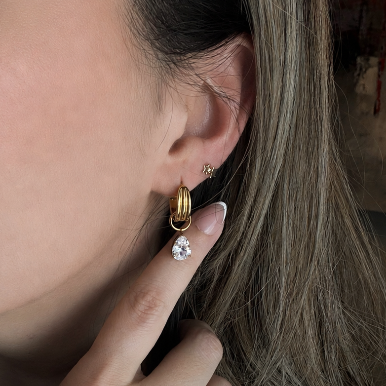 Brooke drop zircon earrings close-up showing teardrop zircon detail