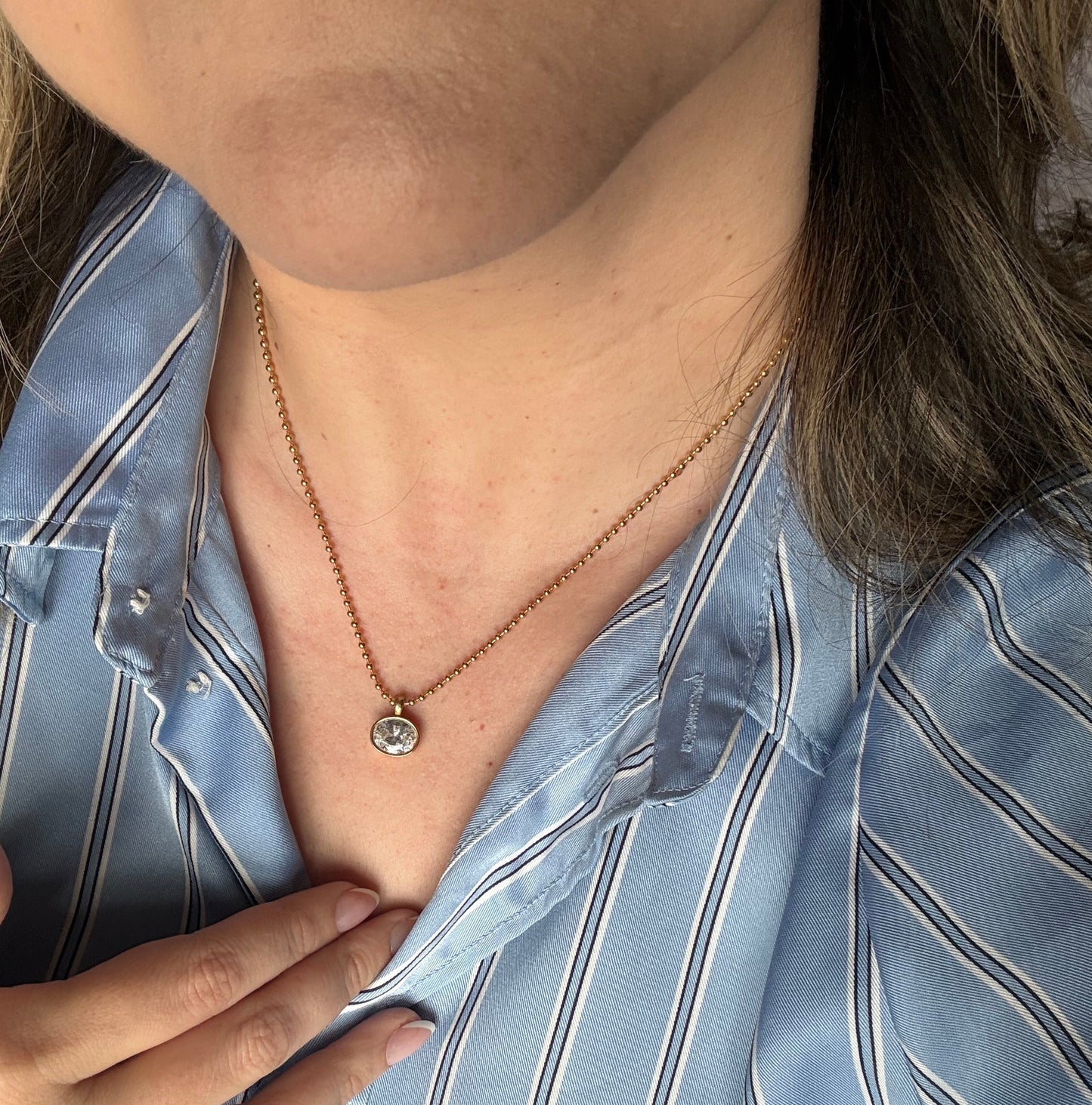 Charlotte oval ball chain necklace detail shot