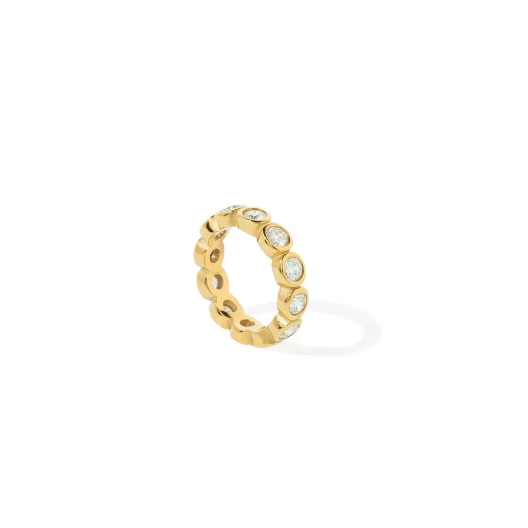 Stella zircon eternity band in 18K gold-plated stainless steel, front view