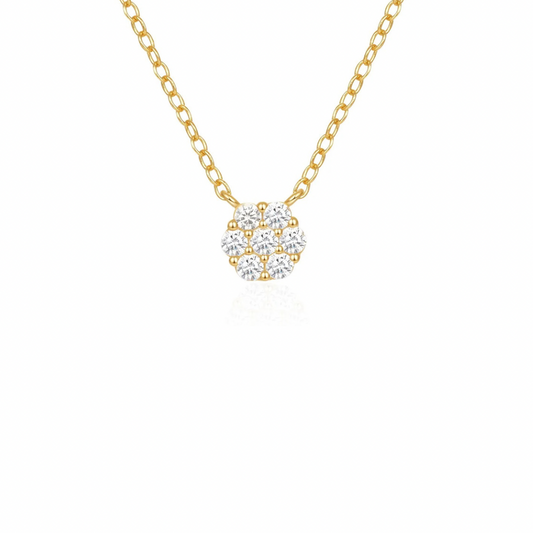 This delicate flower golden necklace features a stunning golden flower pendant, adding a touch of elegance to any outfit. 

Material: 925 Sterling Silver + gold plated 18K

measurements: 15.50 + 2.0 in pendant: .25 x .25 in