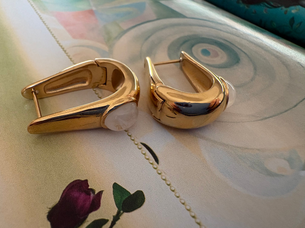 Sabine Ivory Marble Hoop Earrings