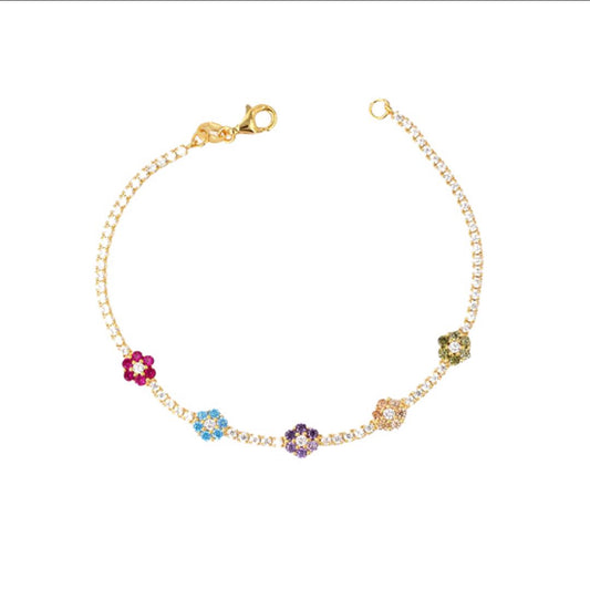 Rainbow Flower Tennis Bracelet