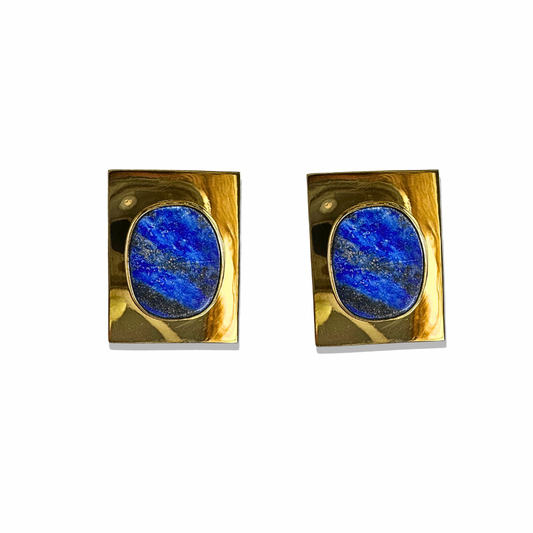 Square Lapis Lazuli Earrings With Dark blue and gold frame