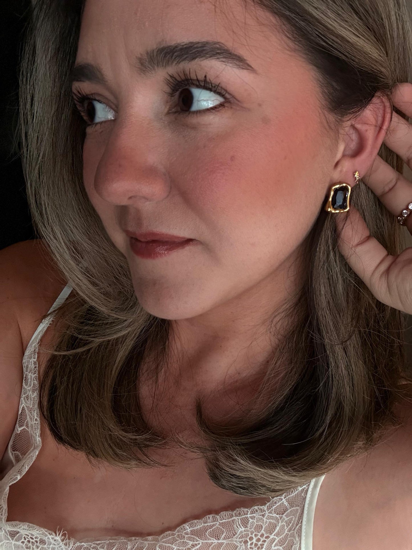 Verona black onyx earrings detail showing onyx stone
