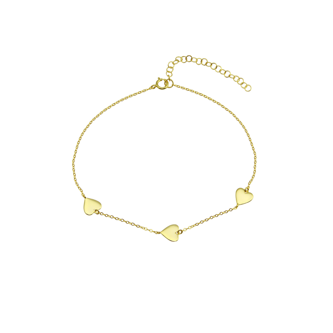 Show your love and affection with our Delicate Triple Heart Bracelet. Made with three intertwined hearts, this bracelet symbolizes the power of love and the bond between loved ones. Crafted with care and attention to detail, this piece will make a timeless addition to any jewelry collection. Treat yourself or a special someone today!