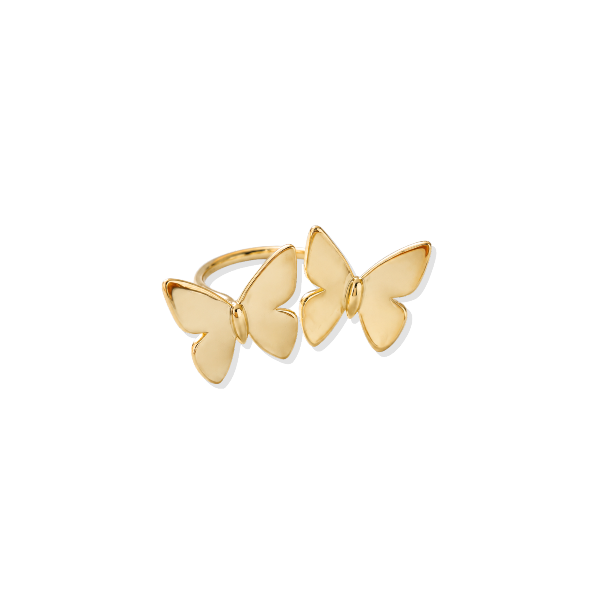 Gold butterfly-shaped earrings on a white background
