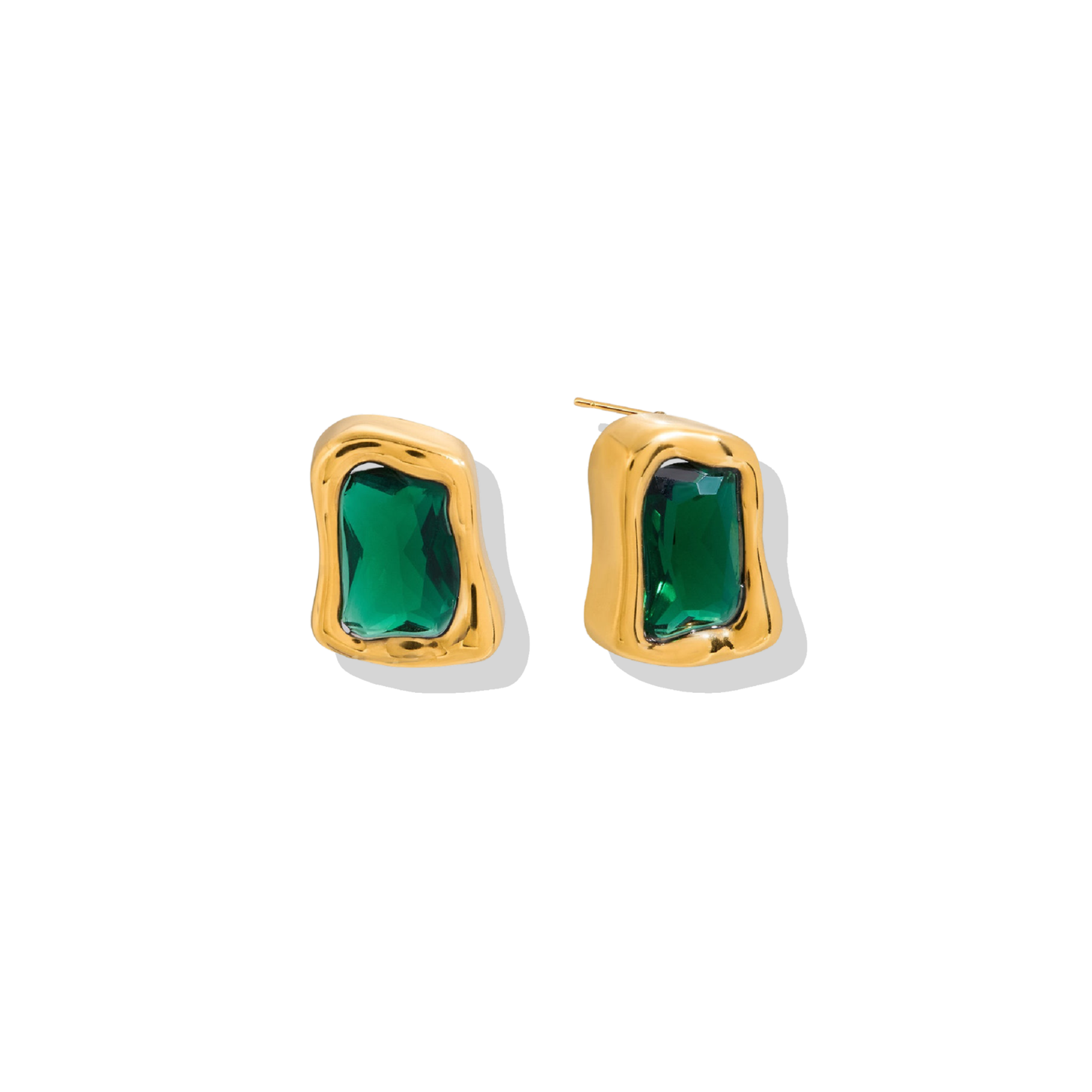 Verona emerald green statement studs in 18K gold sculptural frame