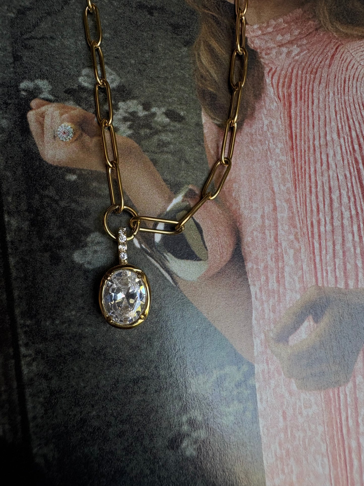 Margaret oval paperclip necklace worn close-up