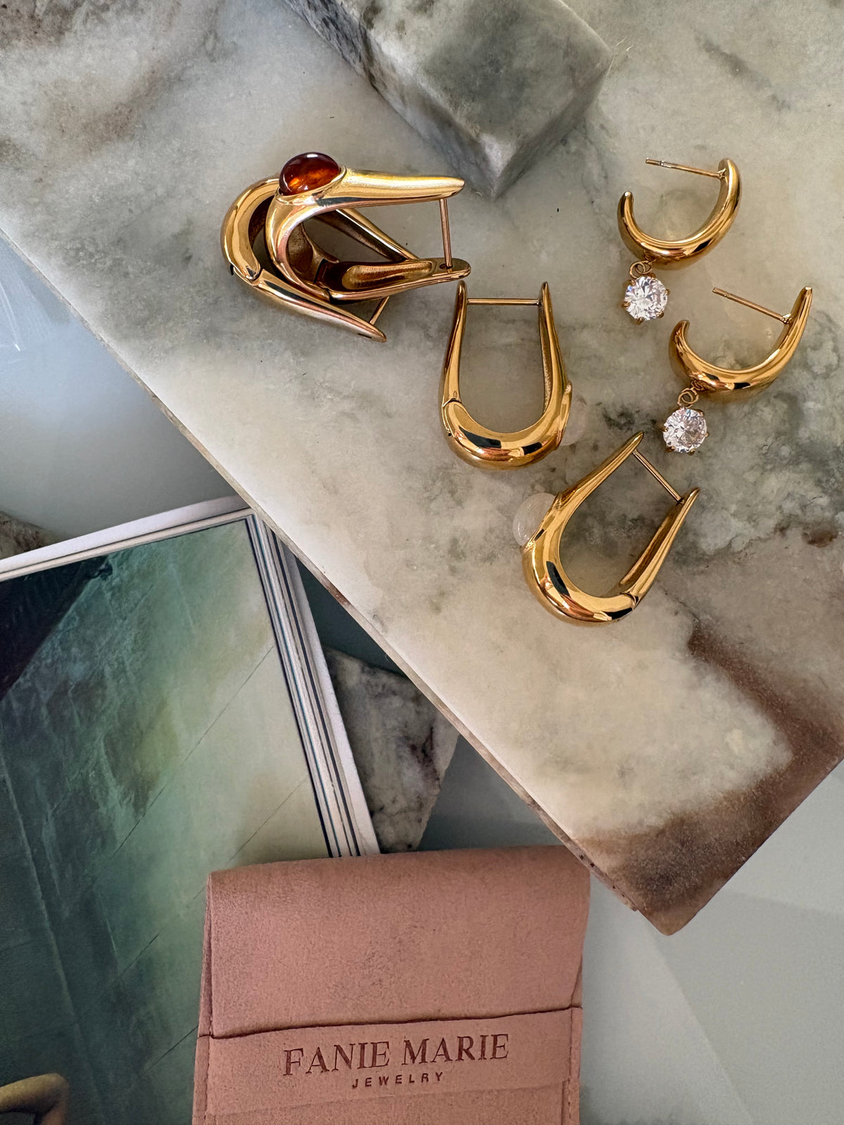 Sabine Ivory Marble Hoop Earrings