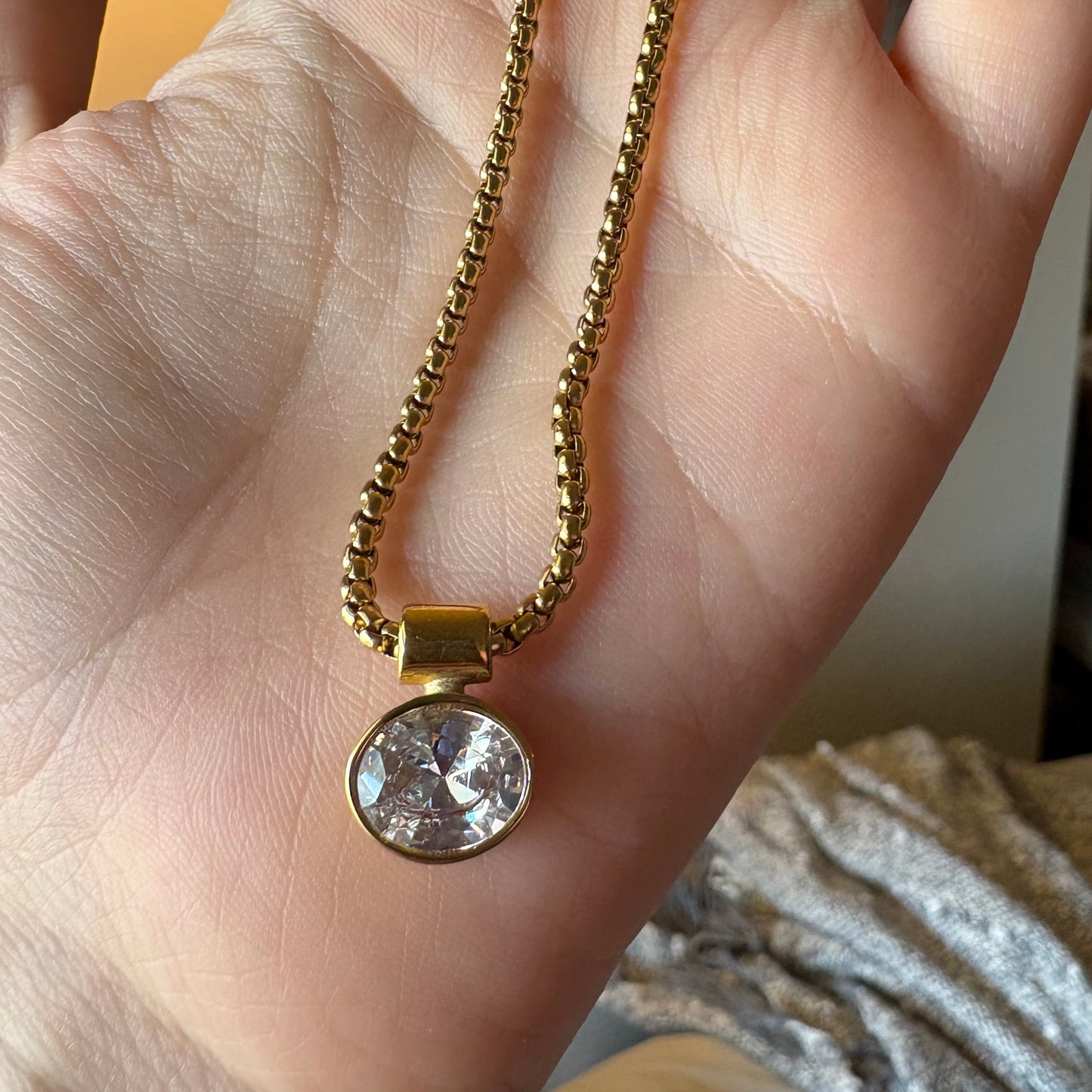 Valeria oval zircon necklace worn on neck