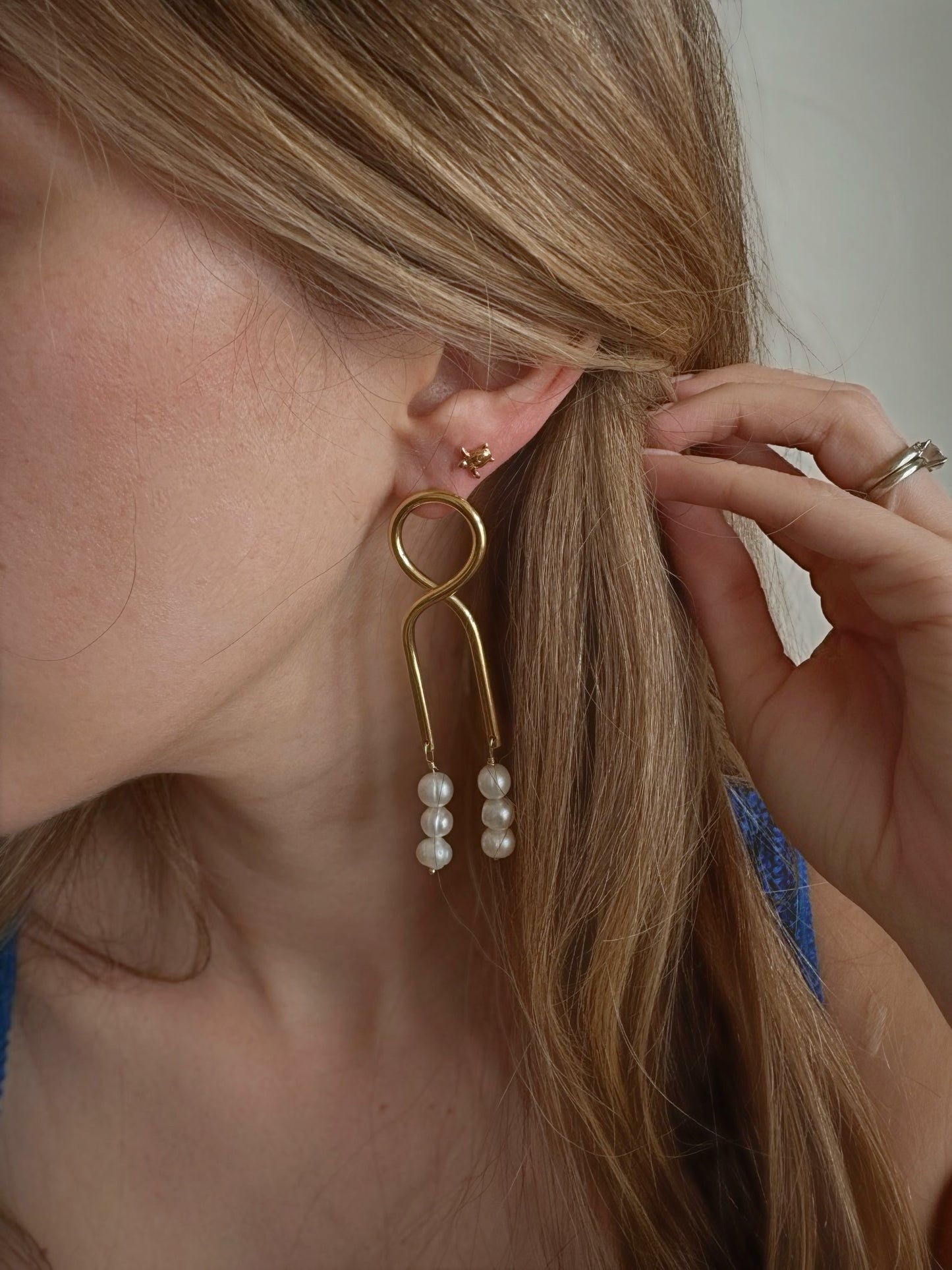 Gold Knot Pearl Drop Earrings