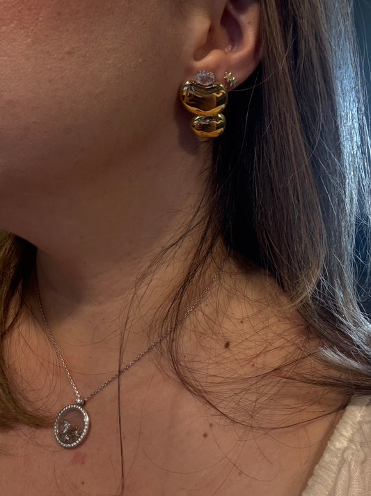 Chunky Gold Drop Earrings with Zircon Stud